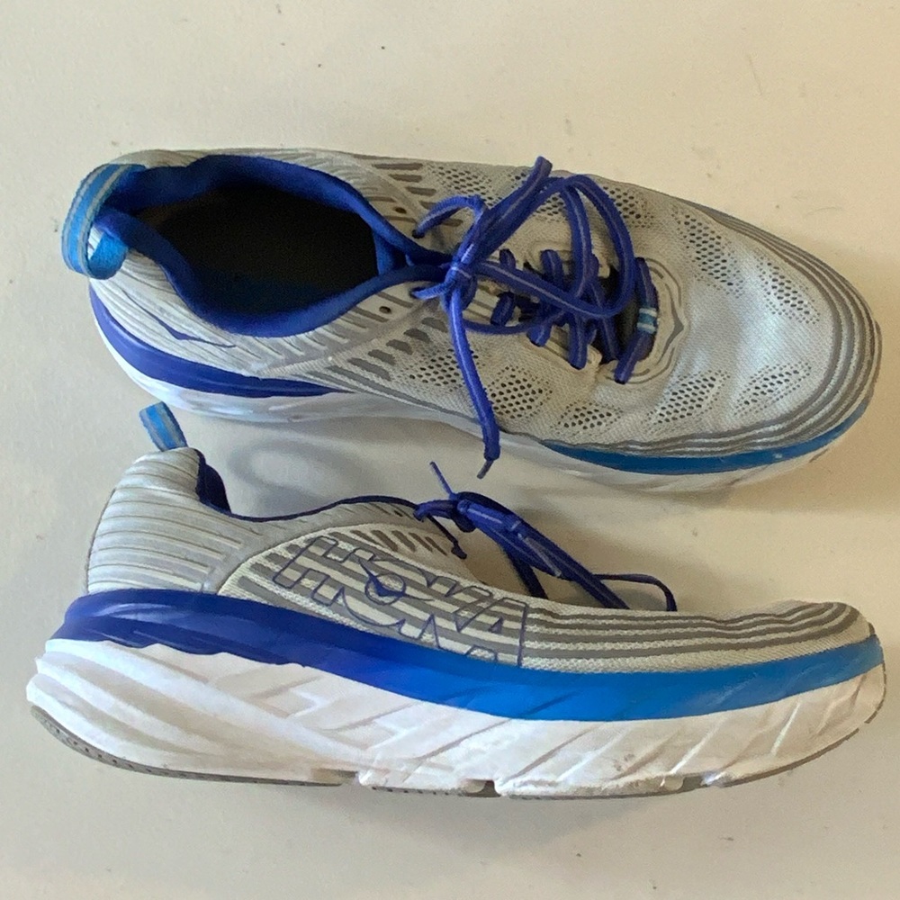 Hoka One One Bondi 6 Men’s gray and blue lace up athletic sneakers Size 11.5